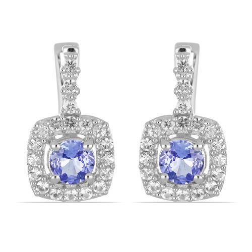 BUY STERLING SILVER NATURAL TANZANITE GEMSTONE HALO EARRINGS